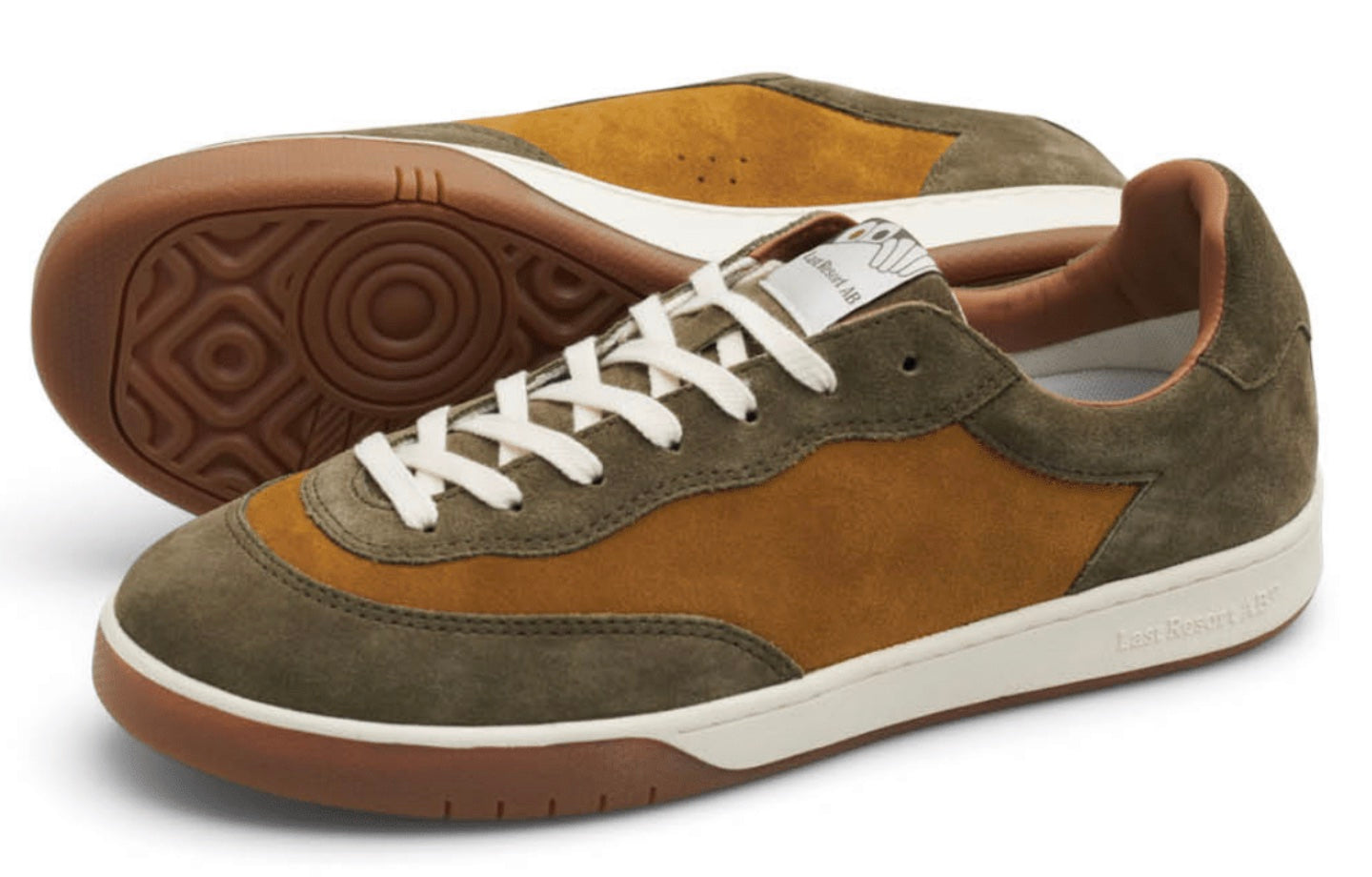 Last Resort CM001 LO Suede Shoe in New Olive Golden Brown and White Gum