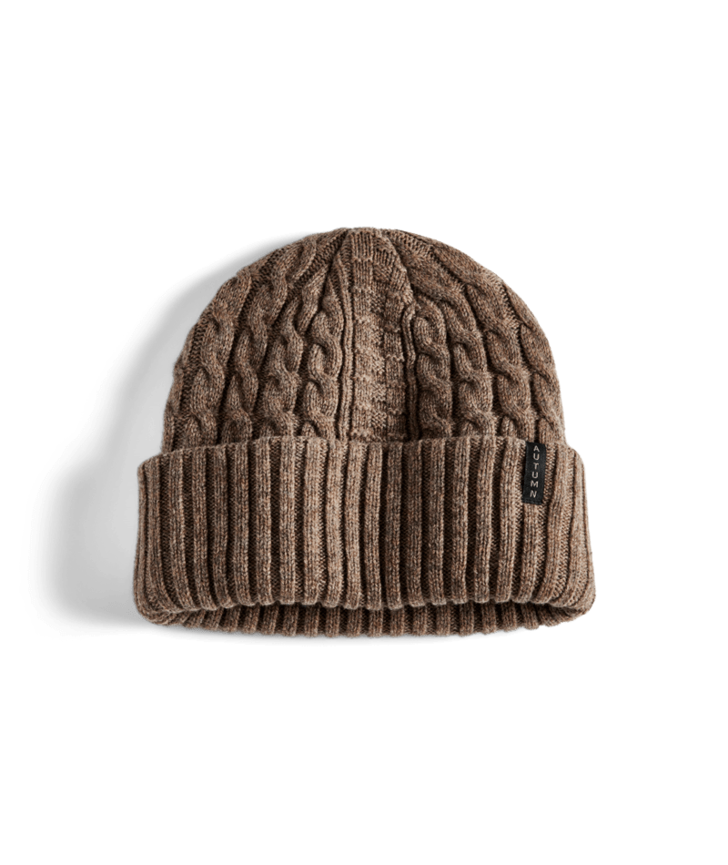 Autumn Wool Cable Knit Beanie in Dirt 2025