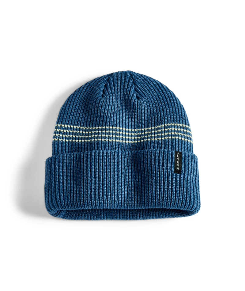 Autumn Select Mini Stripe Beanie in Blue and Light Yellow 2025