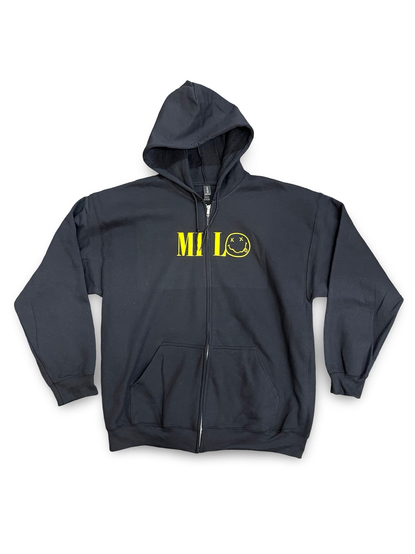 Milosport Smiley Logo Zip Hooded Sweatshirt in Black